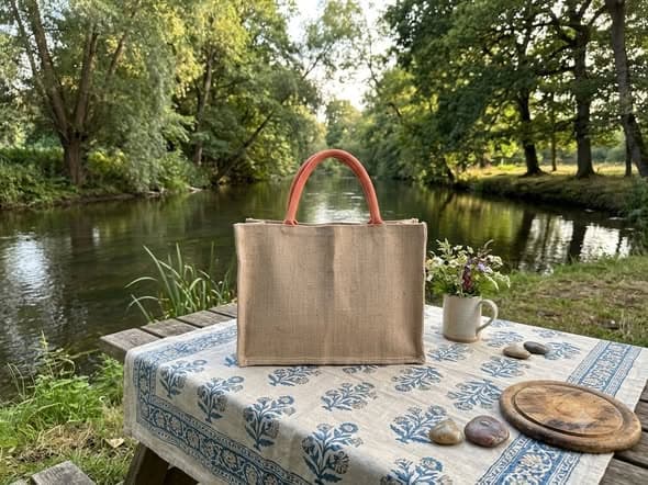 পাটের টোট ব্যাগ (কমলা হাতল) — Jute Tote Bag (Orange Handle)